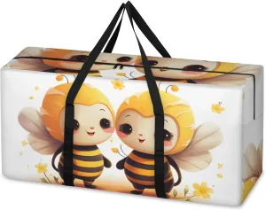 Cartoon Bee Extra Large Moving Bags Heavy Duty Storage Bags Cute Bee Cloth Wrap Around Handles Double Zipper Reusable Convenient Foldable Storage Tote for Travel Camping Space Save