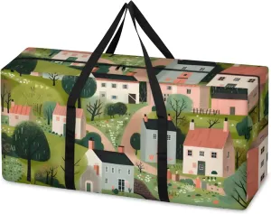 Cartoon City Extra Large Moving Bags Heavy Duty Storage Bags Graffiti City Cloth Wrap Around Handles Double Zipper Reusable Convenient Foldable Storage Tote for Travel Camping Space Save
