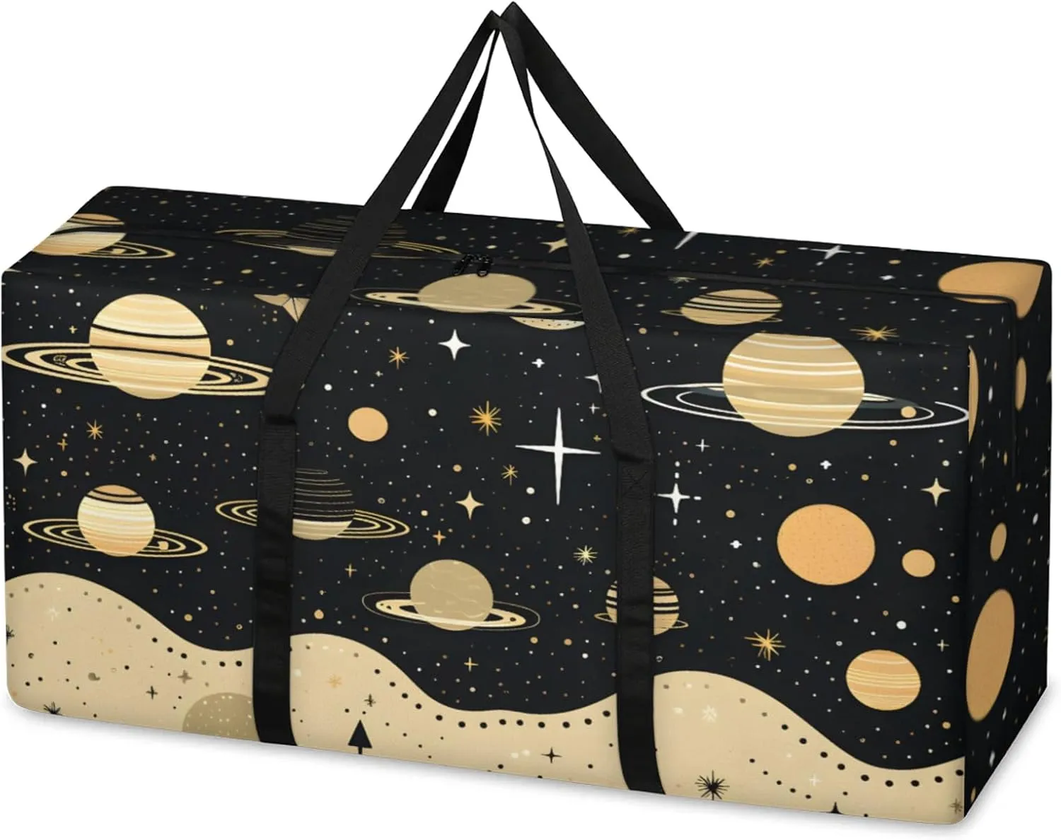 Cartoon Galaxy Extra Large Moving Bags Heavy Duty Storage Bags Retro Galaxy Cloth Wrap Around Handles Double Zipper Reusable Convenient Foldable Storage Tote for Travel Camping Space Save