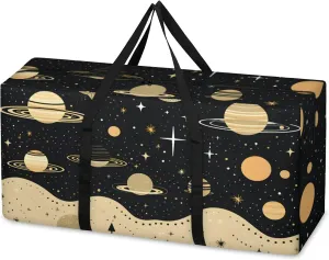 Cartoon Galaxy Extra Large Moving Bags Heavy Duty Storage Bags Retro Galaxy Cloth Wrap Around Handles Double Zipper Reusable Convenient Foldable Storage Tote for Travel Camping Space Save