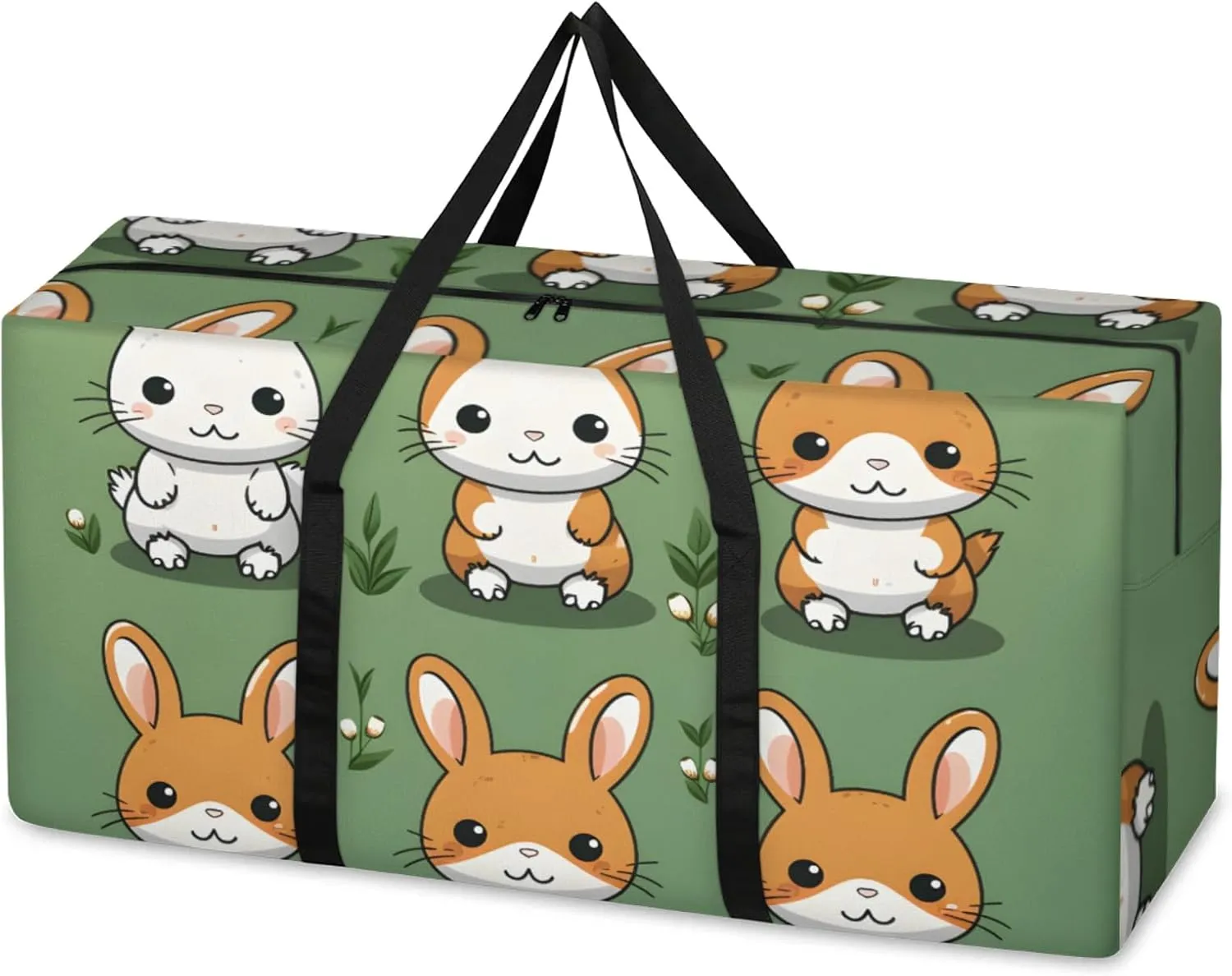 Cartoon Rabbit Extra Large Moving Bags Heavy Duty Storage Bags Graffiti Rabbit Cloth Wrap Around Handles Double Zipper Reusable Convenient Foldable Storage Tote for Travel Camping Space Save