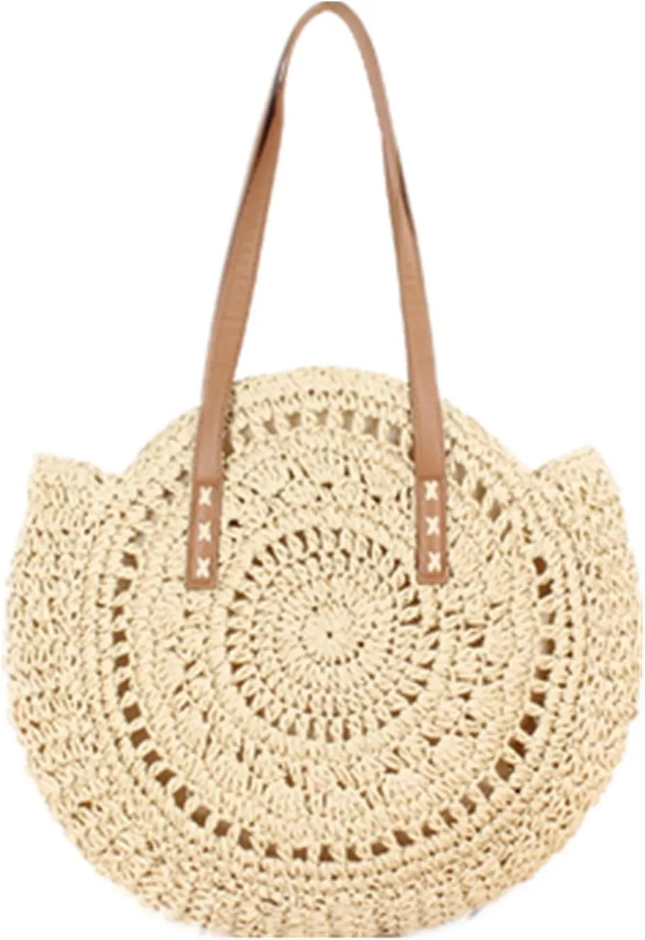 Casual Rattan Women Shoulder Bag Circle Straw Handbag Big Capacity Handmade Summer Tote