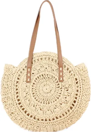 Casual Rattan Women Shoulder Bag Circle Straw Handbag Big Capacity Handmade Summer Tote