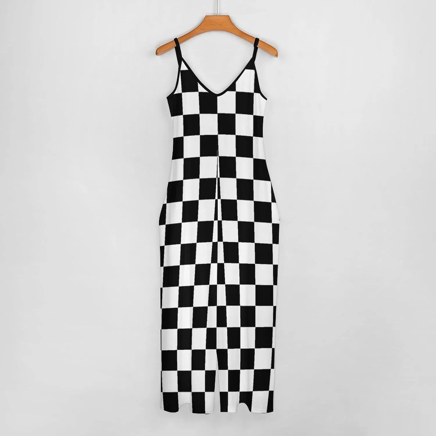 Checkerboard Grid Suspender Jumpsuit Woman Slings Jumpsuits Anticers Loose Sleeveless Adjustable Strap Long Pant