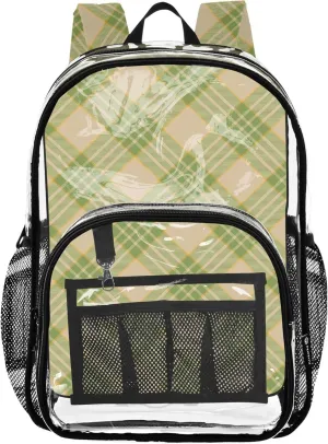 Chic Plaid Green Beige Kids Travel Bag, Clear Plastic Bag, Kid Backpack, Clear Bag