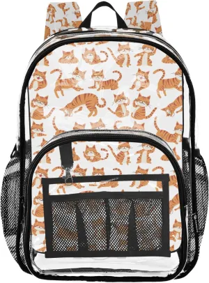 CHIFIGNO Cartoon Orange Cats Backpack for School, Clear Plastic Bag, Backpack Bag, Clear Backpacks for School