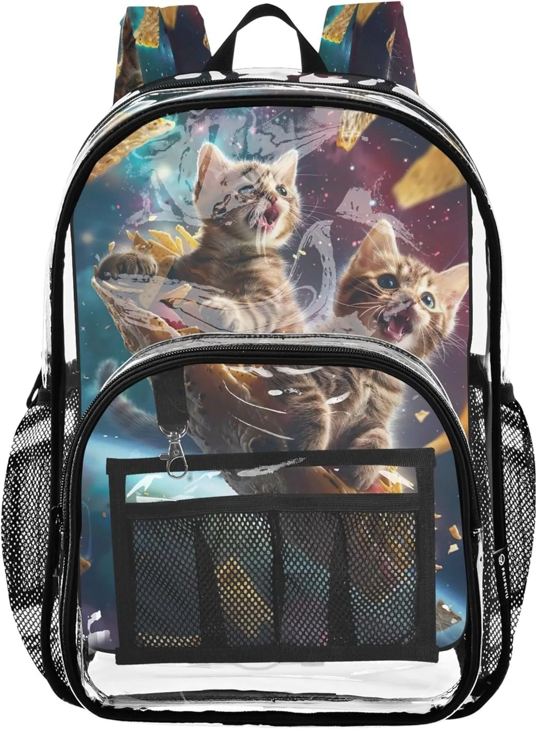 CHIFIGNO Cats Taco Spaceship Kids Backpack, Clear Plastic Bag, Clear Backpack for Boys, Girls Backpacks Ages 8-10