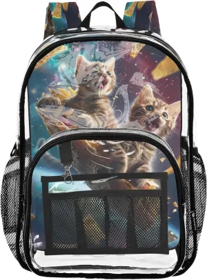 CHIFIGNO Cats Taco Spaceship Kids Backpack, Clear Plastic Bag, Clear Backpack for Boys, Girls Backpacks Ages 8-10
