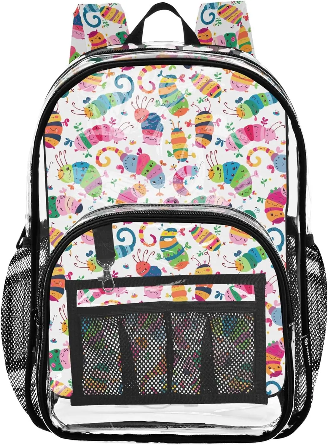 CHIFIGNO Cute Caterpillar Boys Backpacks, Clear Plastic Bag, Kid Backpack, Clear Stadium Backpack