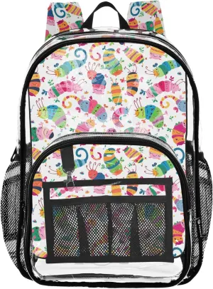 CHIFIGNO Cute Caterpillar Boys Backpacks, Clear Plastic Bag, Kid Backpack, Clear Stadium Backpack