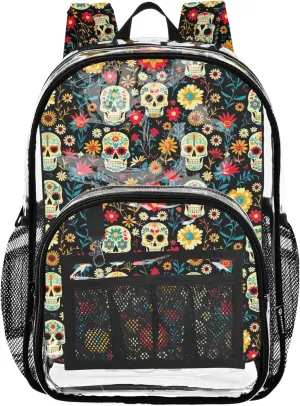CHIFIGNO Day of Dead Skulls Boys Backpack, Transparent Plastic Bag, Clear Bag, Bags for Kids