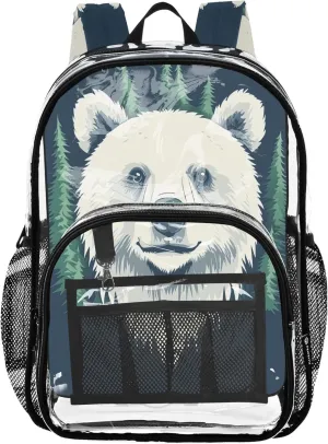 CHIFIGNO Forest Bear Dark Blue Kids Backpack, Clear Plastic Bag, Book Bag, Clear Stadium Backpack
