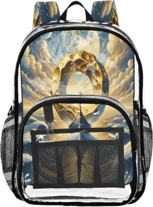 CHIFIGNO Golden Boat Wave Gold Bag for School, Plastic Backpack, Clear Bookbag, Boys Backpack 6-8