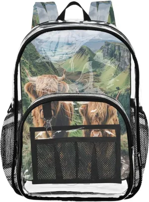 CHIFIGNO Highland Cows Backpacks, Clear Plastic Bag, See through Bag, Clear Bookbag