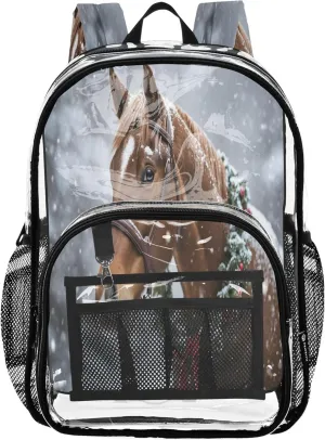 CHIFIGNO Horse Wreath White School Bag, Large Clear Bag, Backpack Bag