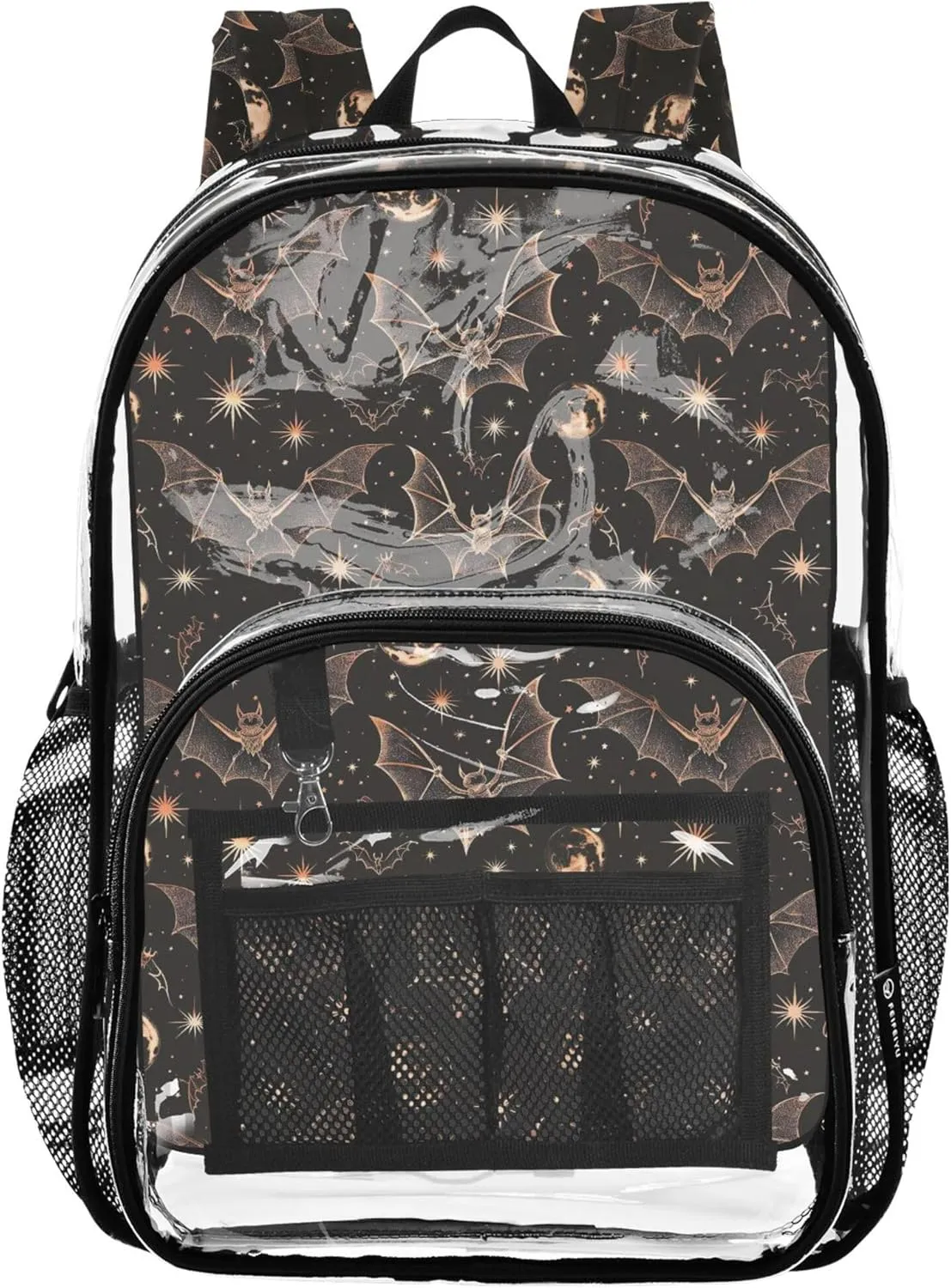CHIFIGNO Moon Bat Black Bag for School, Large Clear Bag, Transparent Bag