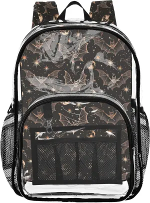 CHIFIGNO Moon Bat Black Bag for School, Large Clear Bag, Transparent Bag