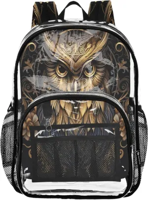 CHIFIGNO Owl Black School Bag, Clear Plastic Bag, School Bags for Girls, Clear Backpacks for School
