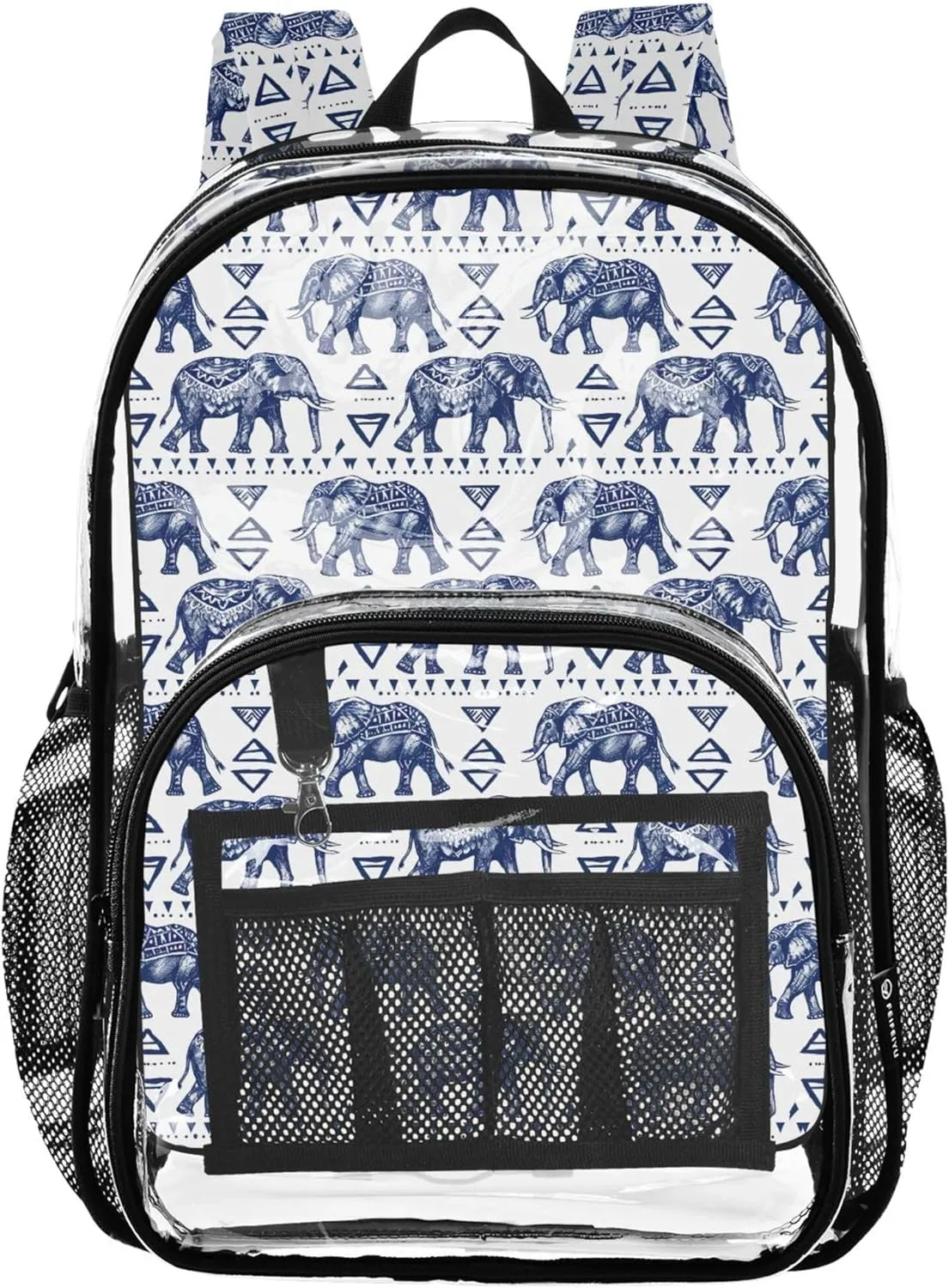 CHIFIGNO Tribal Elephant Navy Kids School Backpack, Clear Plastic Bag, School Bags for Girls, Clear Bag
