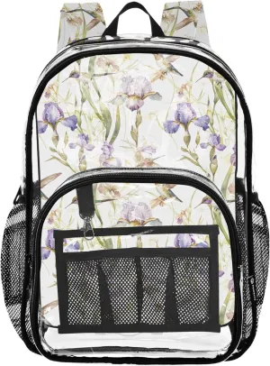CHIFIGNO Watercolor Hummingbirds School Backpack for Girls, Large Clear Bag, Transparent Bag