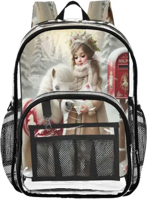 CHIFIGNO Winter Pony White Backpack Boys, Clear Plastic Bag, Transparent Bag, Backpack Clear