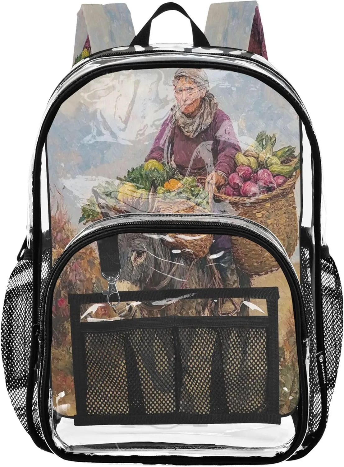 CHIFIGNO Woman Riding Donkey Purple Travel Bag Kids, Clear Plastic Bag, Kid Backpack, Transparent School Bag