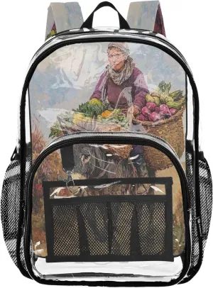 CHIFIGNO Woman Riding Donkey Purple Travel Bag Kids, Clear Plastic Bag, Kid Backpack, Transparent School Bag