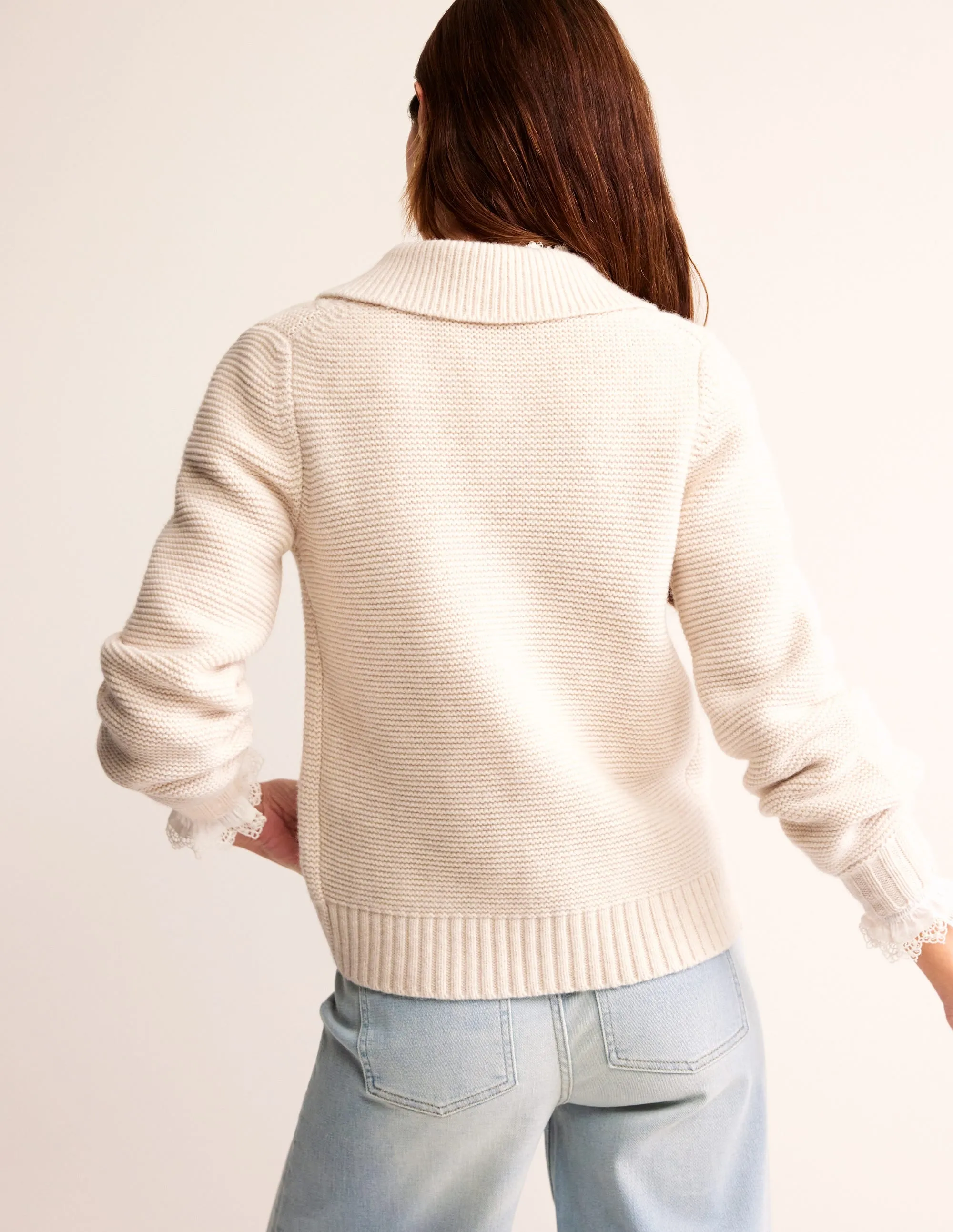Chunky Bobble Heart Cardigan-Ecru Marl