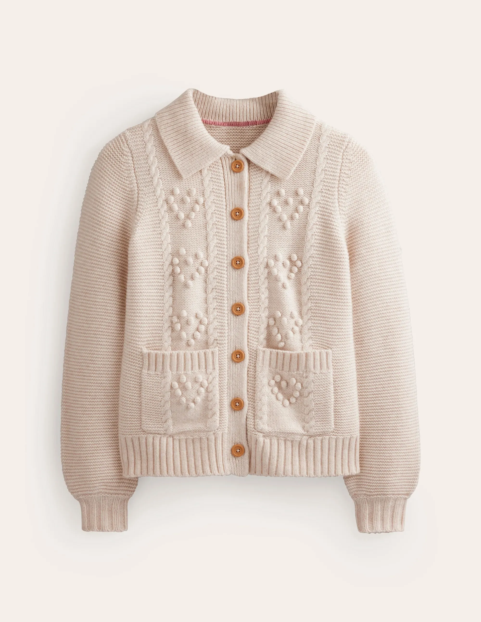 Chunky Bobble Heart Cardigan-Ecru Marl