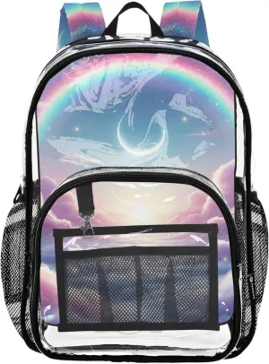 Clear Backpack for Women Kids Girls Backpack Boys Plastic School Clear Bookbag Mystic Rainbow Dream Sky