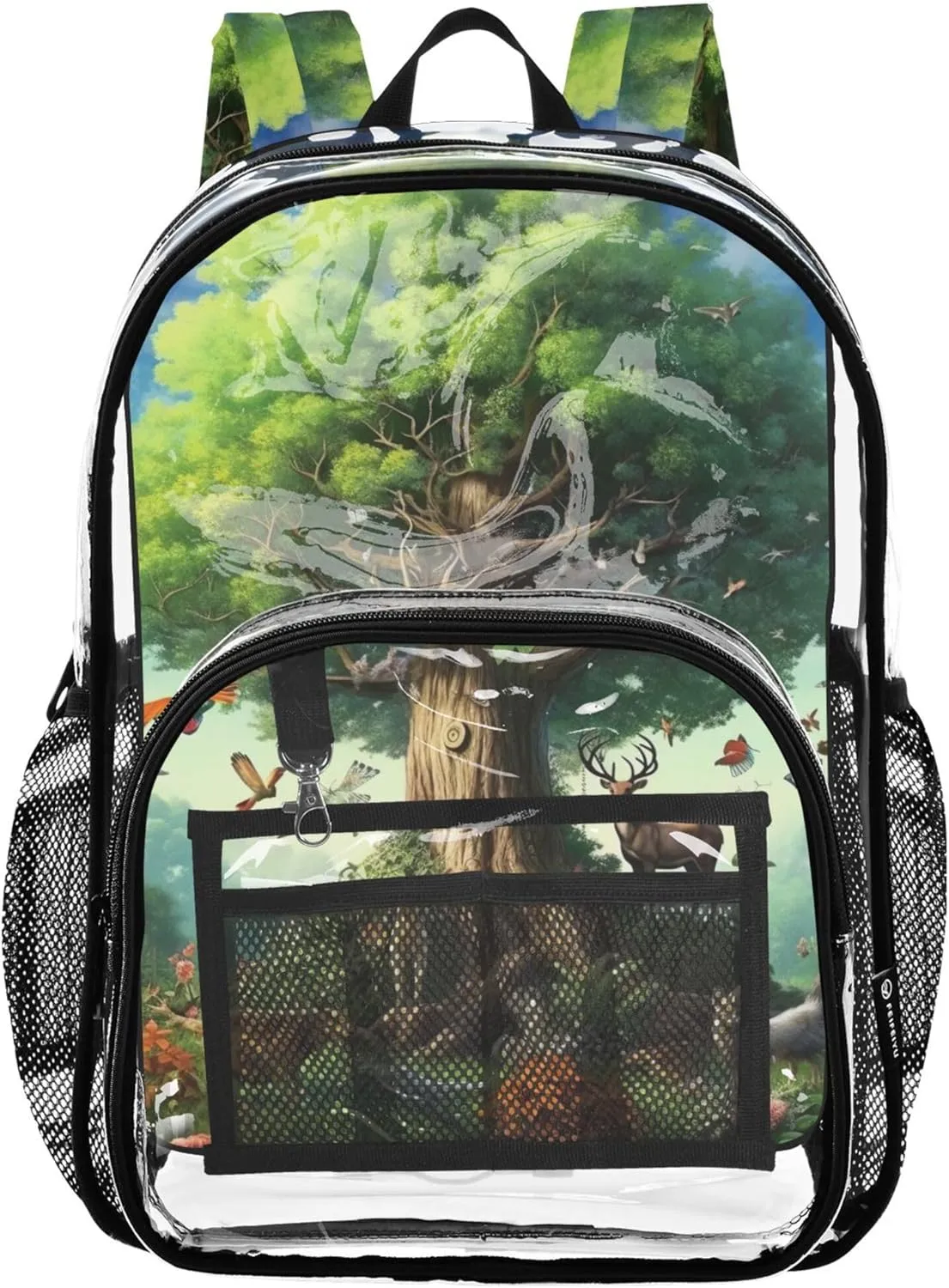 Clear Backpack Women Cute Boys Backpacks for Girls Plastic Transparent Bookbag Oak Tree Animals Green