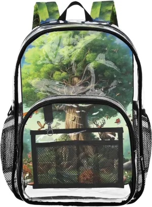 Clear Backpack Women Cute Boys Backpacks for Girls Plastic Transparent Bookbag Oak Tree Animals Green