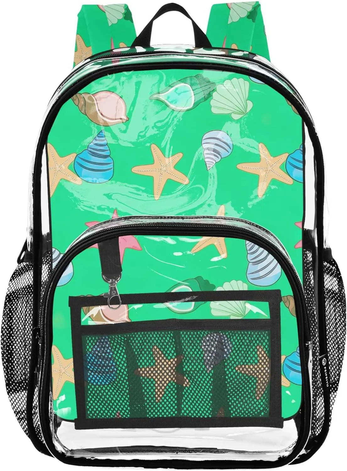Clear Backpack Women Cute Colorful Seashells Starfish Green Girls Backpack for Kids Plastic Transparent Bookbag