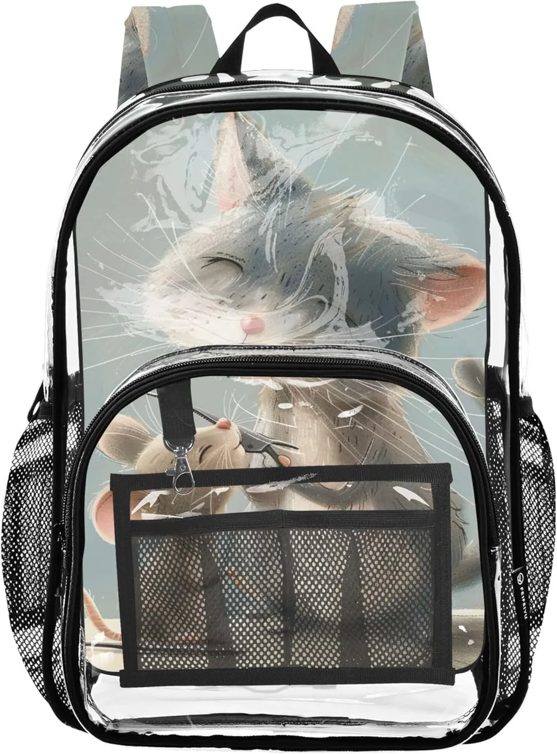 Clear Backpack Women Cute Kids Backpack Boys Girls School Clear Plastic Bag Pvc Gray Cat Mouse Painting Funny
