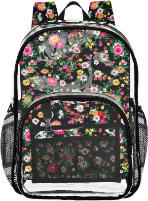 Clear Backpack Women Cute Vibrant Floral Spring Flowers Kids Backpack for Girls Approved Transparent Bag