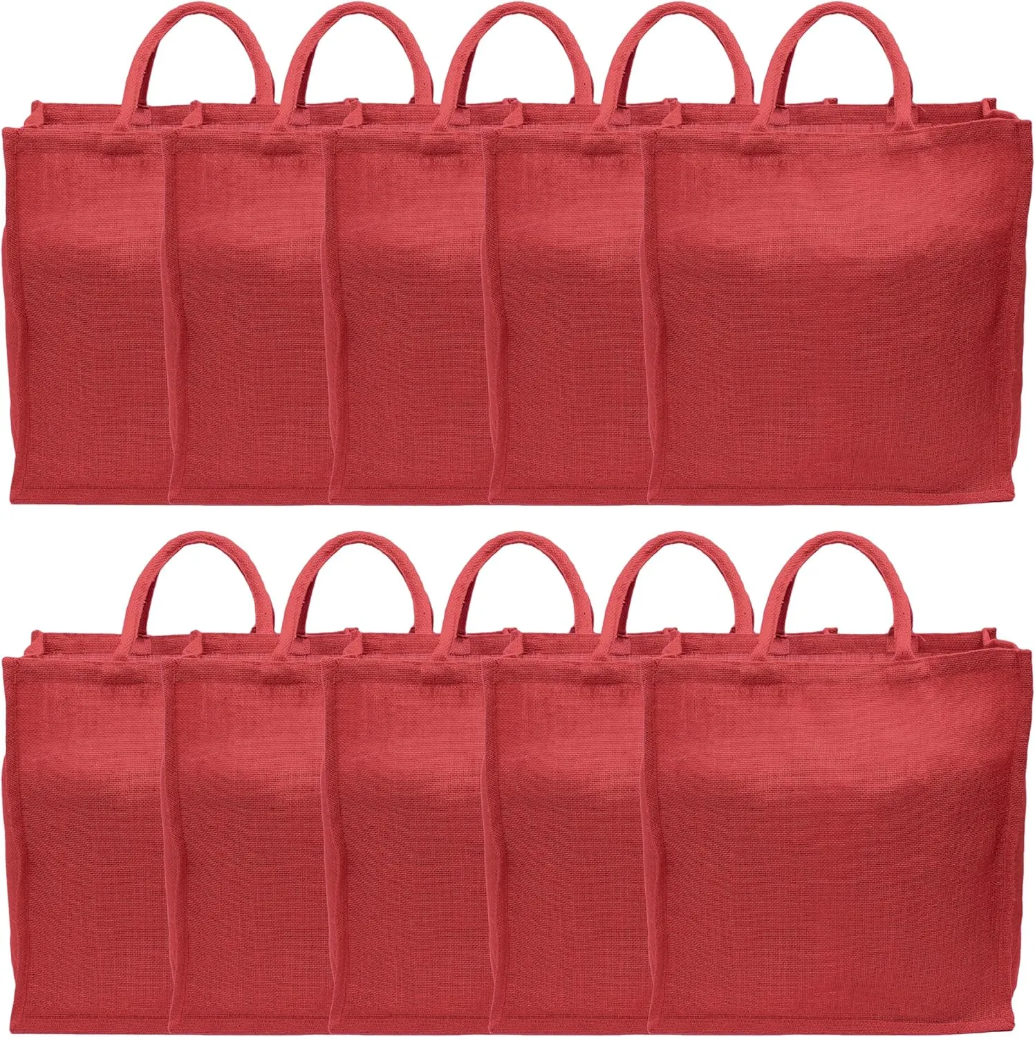 CleverDelights Red Jute Burlap Shopping Bags - 10 Pack - 16" x 17" x 8" - Reusable Travel Tote Bags - 16x17 Inch
