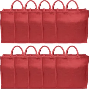 CleverDelights Red Jute Burlap Shopping Bags - 10 Pack - 16" x 17" x 8" - Reusable Travel Tote Bags - 16x17 Inch