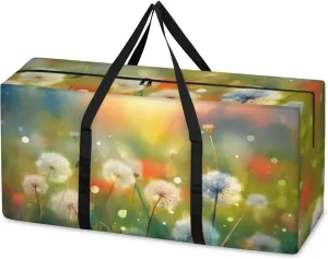 Colorful Dandelion Extra Large Moving Bags Heavy Duty Storage Bags Cloth Wrap Around Handles Double Zipper Reusable Convenient Foldable Storage Tote for Travel Camping Space Save