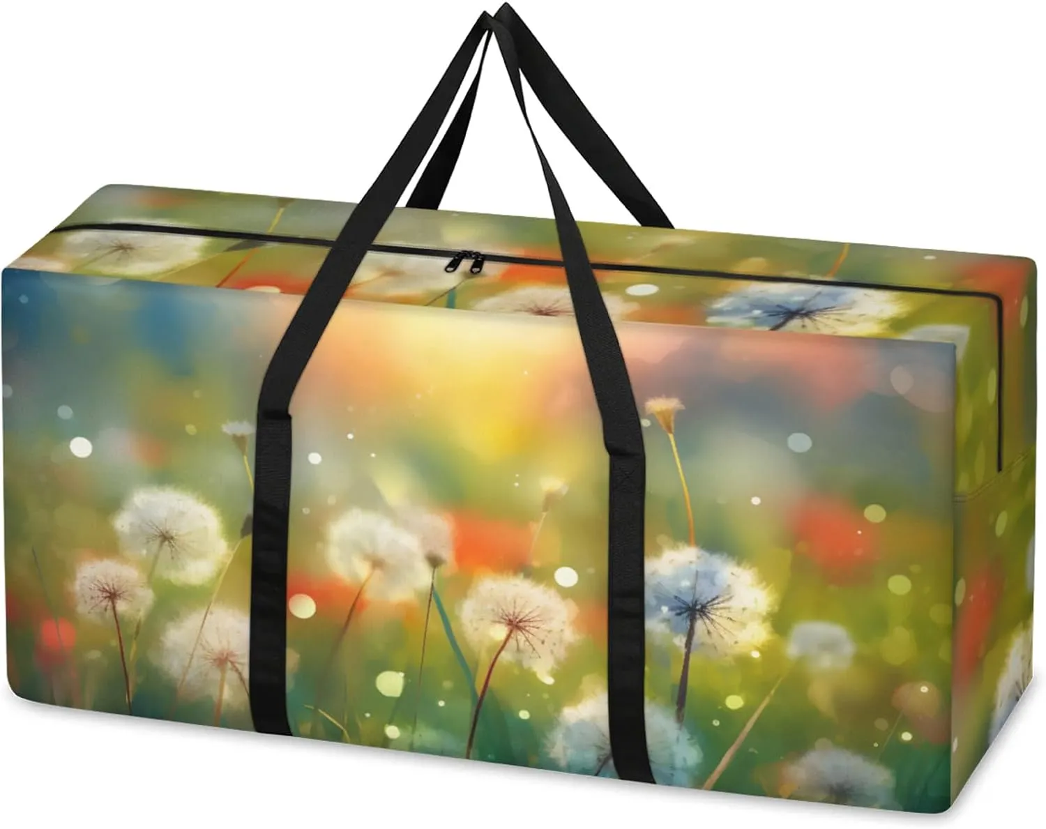 Colorful Dandelion Extra Large Moving Bags Heavy Duty Storage Bags Cloth Wrap Around Handles Double Zipper Reusable Convenient Foldable Storage Tote for Travel Camping Space Save