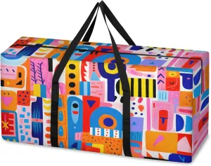 Colorful Geometry Extra Large Moving Bags Heavy Duty Storage Bags Cloth Wrap Around Handles Double Zipper Reusable Convenient Foldable Storage Tote for Travel Camping Space Save