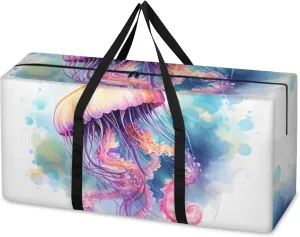 Colorful Jellyfish Extra Large Moving Bags Heavy Duty Storage Bags Watercolor Jellyfish Cloth Wrap Around Handles Double Zipper Reusable Convenient Foldable Storage Tote for Travel Camping Space Save