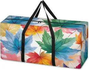 Colorful Maple Leaves Extra Large Moving Bags Heavy Duty Storage Bags Fantastic Leaves Cloth Wrap Around Handles Double Zipper Reusable Convenient Foldable Storage Tote for Travel Camping Space Save