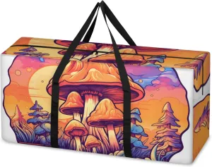 Colorful Mushrooms Extra Large Moving Bags Heavy Duty Storage Bags Abstract Mushrooms Cloth Wrap Around Handles Double Zipper Reusable Convenient Foldable Storage Tote for Travel Camping Space Save