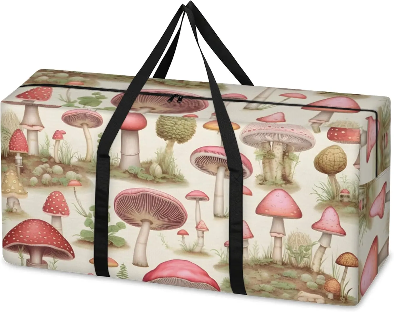 Colorful Mushrooms Extra Large Moving Bags Heavy Duty Storage Bags Cartoon Mushrooms Cloth Wrap Around Handles Double Zipper Reusable Convenient Foldable Storage Tote for Travel Camping Space Save