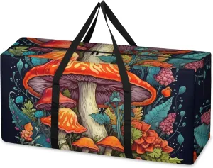 Colorful Mushrooms Extra Large Moving Bags Heavy Duty Storage Bags Flowers Mushrooms Cloth Wrap Around Handles Double Zipper Reusable Convenient Foldable Storage Tote for Travel Camping Space Save