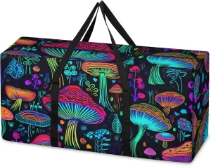 Colorful Mushrooms Extra Large Moving Bags Heavy Duty Storage Bags Glowing Mushrooms Cloth Wrap Around Handles Double Zipper Reusable Convenient Foldable Storage Tote for Travel Camping Space Save