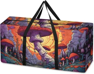 Colorful Mushrooms Extra Large Moving Bags Heavy Duty Storage Bags Modern Mushrooms Cloth Wrap Around Handles Double Zipper Reusable Convenient Foldable Storage Tote for Travel Camping Space Save