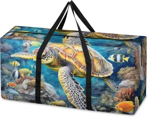 Colorful Turtle Extra Large Moving Bags Heavy Duty Storage Bags Abstract Turtle Cloth Wrap Around Handles Double Zipper Reusable Convenient Foldable Storage Tote for Travel Camping Space Save