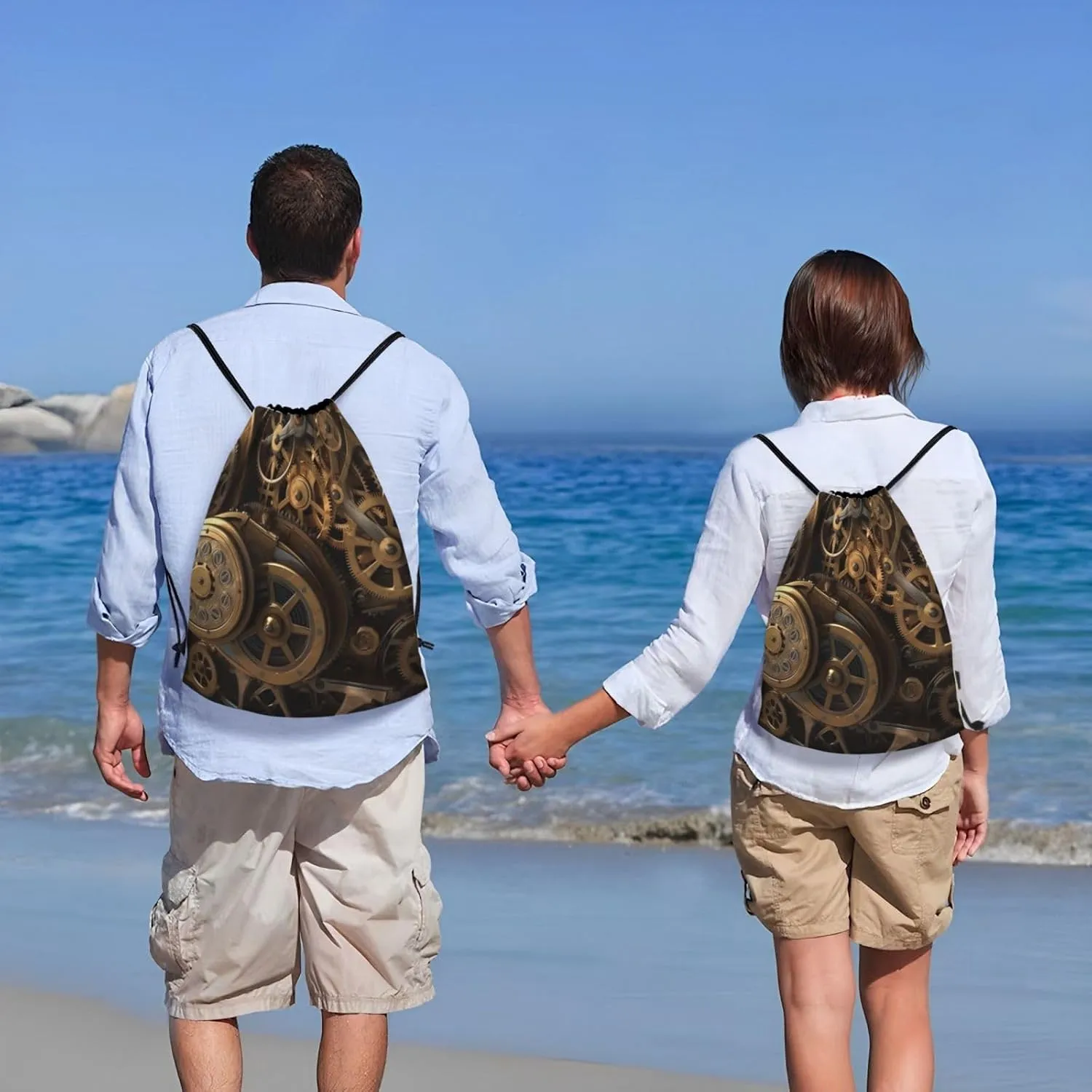 Cool Steampunk Gears Drawstring Backpack for Men Gym Bag String Bag Waterproof Drawstring Bag for Women Swim Bag Medium