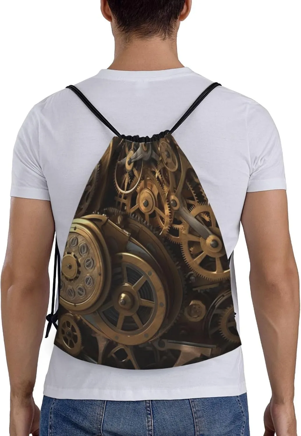 Cool Steampunk Gears Drawstring Backpack for Men Gym Bag String Bag Waterproof Drawstring Bag for Women Swim Bag Medium